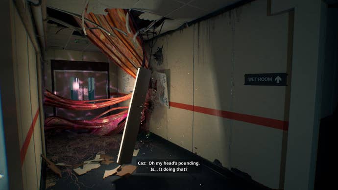 Strange fleshy tendons obstruct a corridor in Still Wakes The Deep.