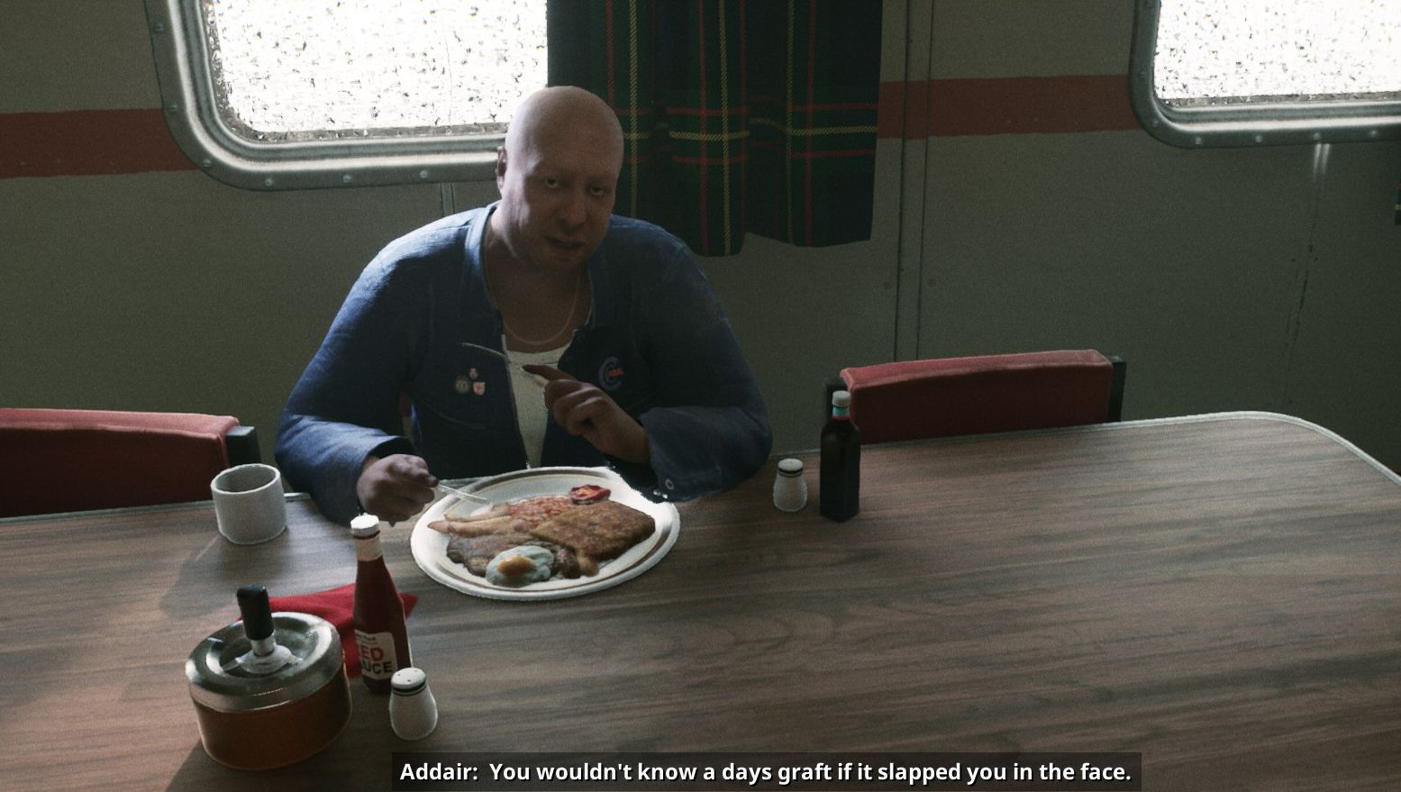 Addair, a rig worker, insults the player in Still Wakes The Deep. - 10