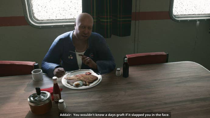 Addair, a rig worker, insults the player in Still Wakes The Deep.