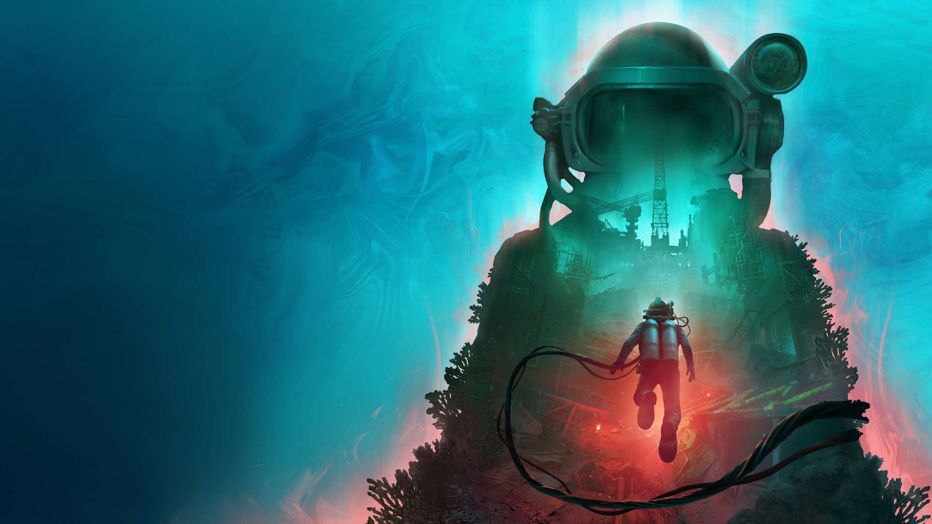 Key art for Still Wakes the Deep: Siren's Rest showing a diver super imposed within the body of another diver, surrounded by machinery underwater. - 1
