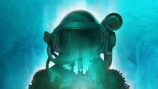 Still Wakes the Deep artwork for DLC Siren's Rest, featuring oil rig imagery superimposed on large helmeted figure on blue background