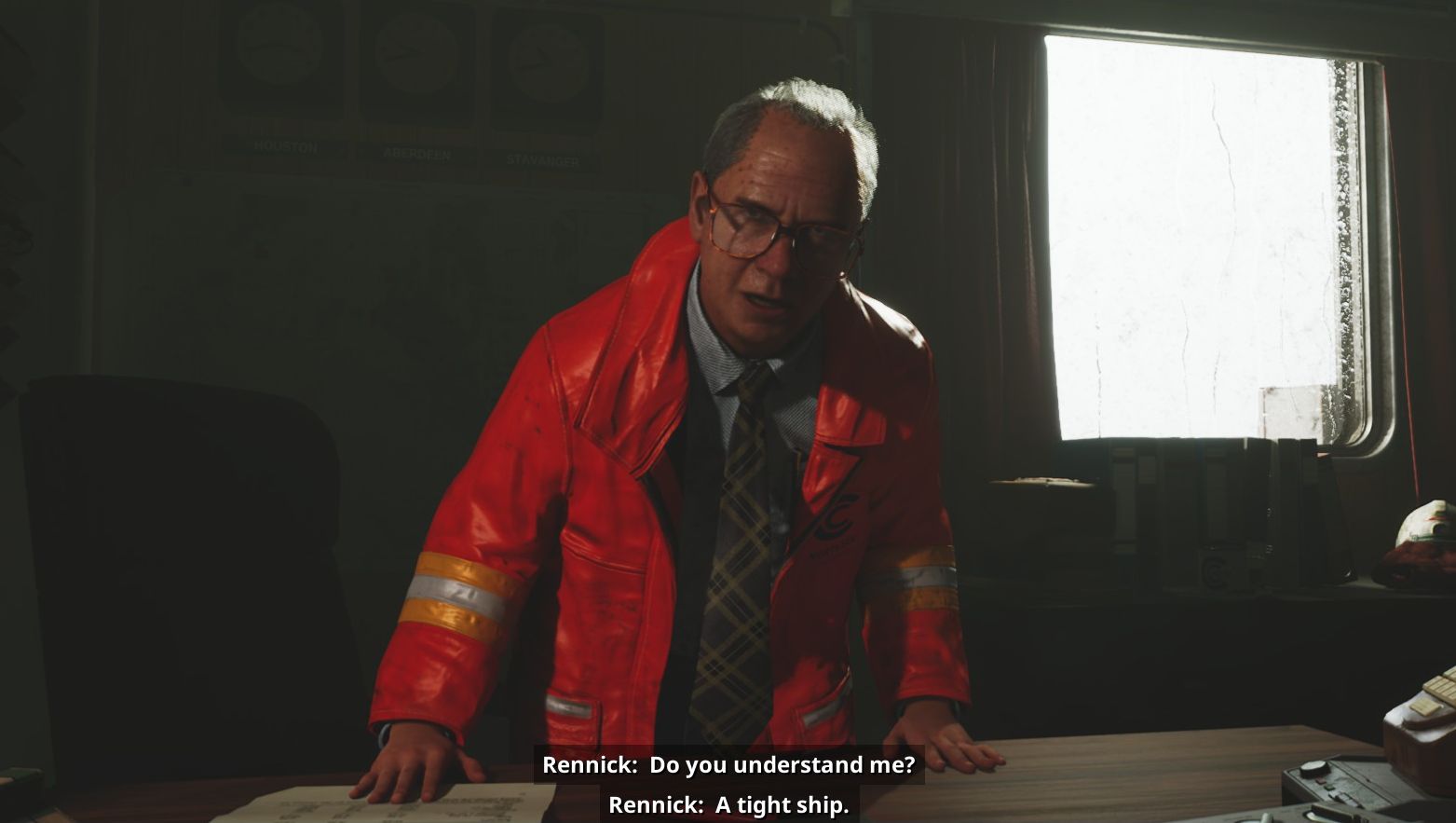 Rennick, the oil rig manager, gives the player a bollocking. - 1