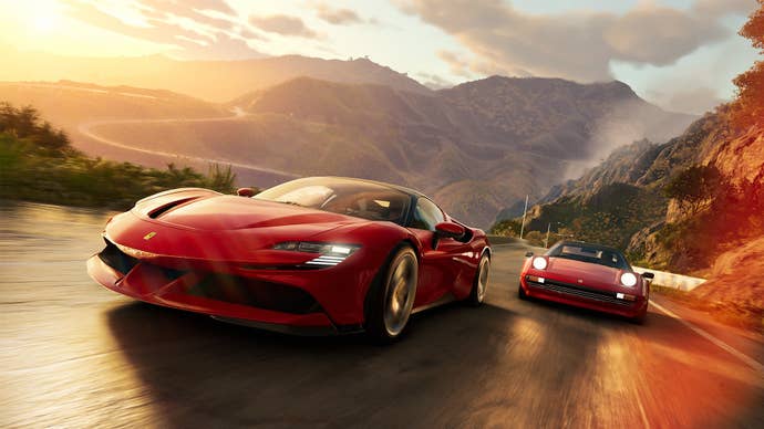 A brace of Ferraris driving up a elevation successful The Crew Motorfest.