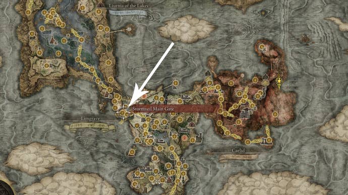 An Elden Ring map showing the Stormveil Castle location.