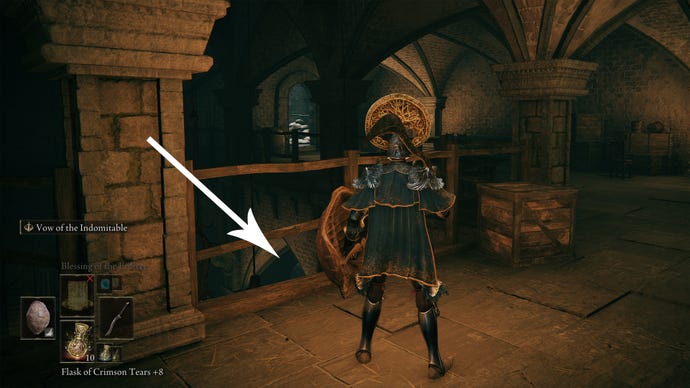 A large room above the Grafted Scion in Storm Ox's Elden Ring Castle