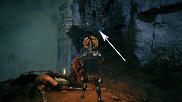 The Stormveil Castle cliffside stairs in Elden Ring.