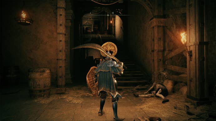 Explosive barrels inside Stormveil Castle in Elden Ring.