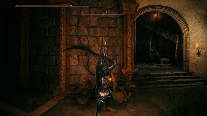 A room with a Banished Knight in Elden Ring’s Stormveil Castle.