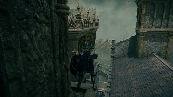 The rooftops of Stormveil Castle in the Elden Ring