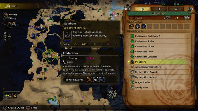 Stout Bone in the rewards table in Monster Hunter Wilds