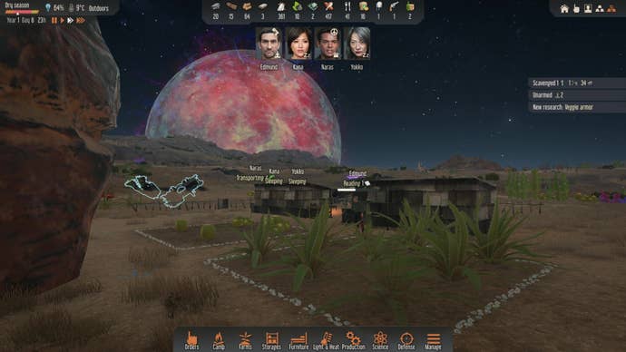 A view of two plant farms at night in Stranded Alien Dawn