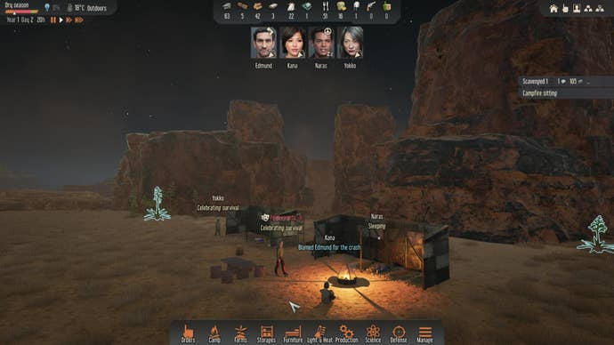 Survivors gather for a celebration around the campfire in Stranded: Alien Dawn