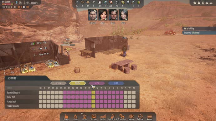 The schedule menu in Stranded Alien Dawn