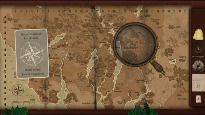 From Strange Horticulture, a map of the Lake District open on a table with a magnifying glass and playing card placed over it.