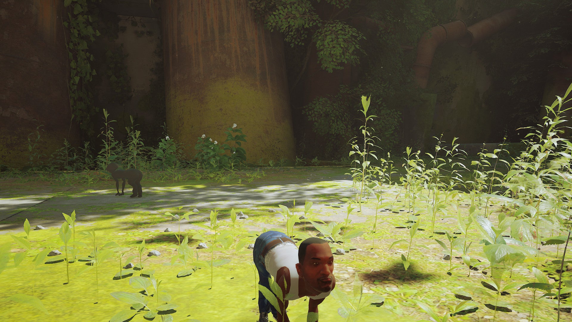 Grand Theft Auto: San Andreas star twisted into horrifying cat posture in a Stray mod.