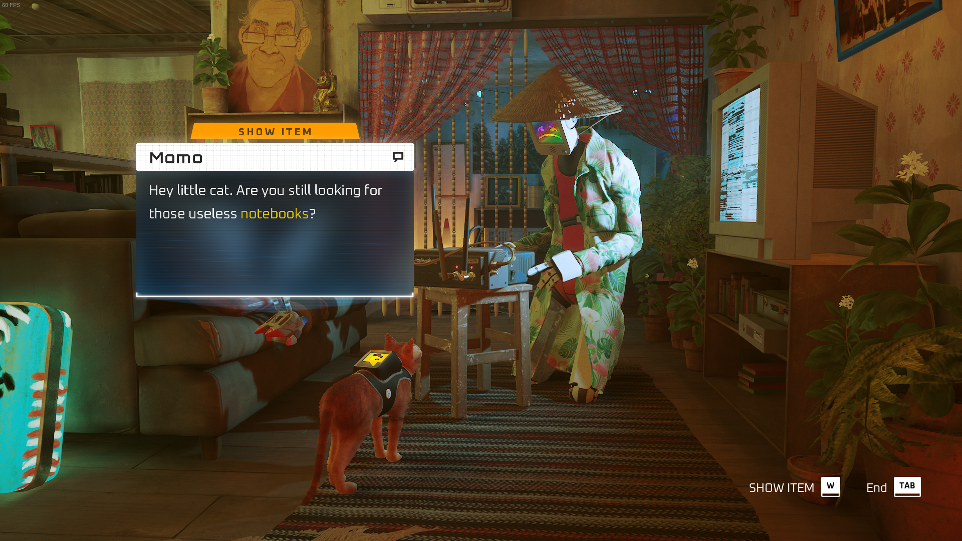 Momo asks if the cat of Stray has found the rest of the notebooks yet.