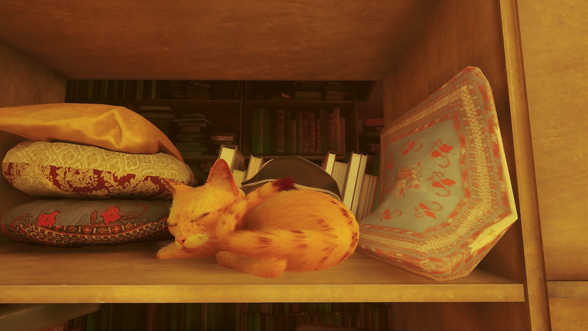 Stray&rsquo;s cat looking a bit like Garfield thanks to the Garfield Cat mod.