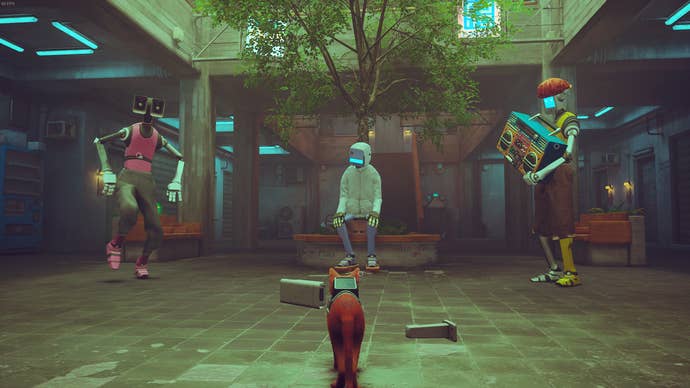 The cat of Stray faces three antisocial robots in the residential area of Midtown.