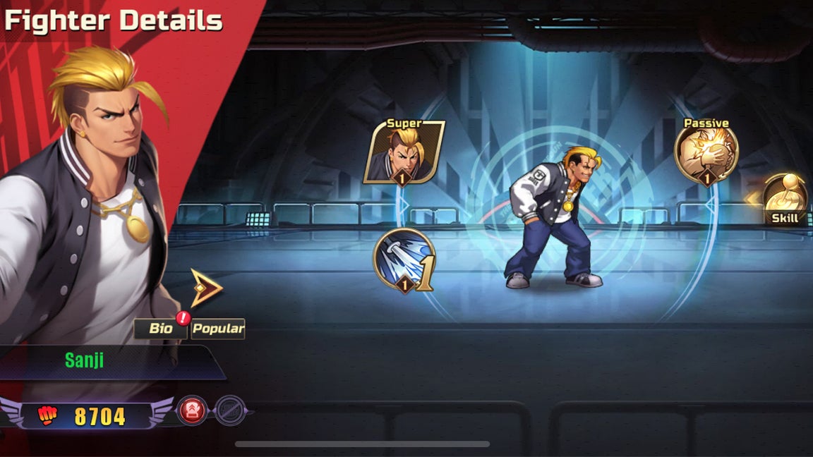 In-game image showing the stats for Street Fighter Duel character Sanji. - 8