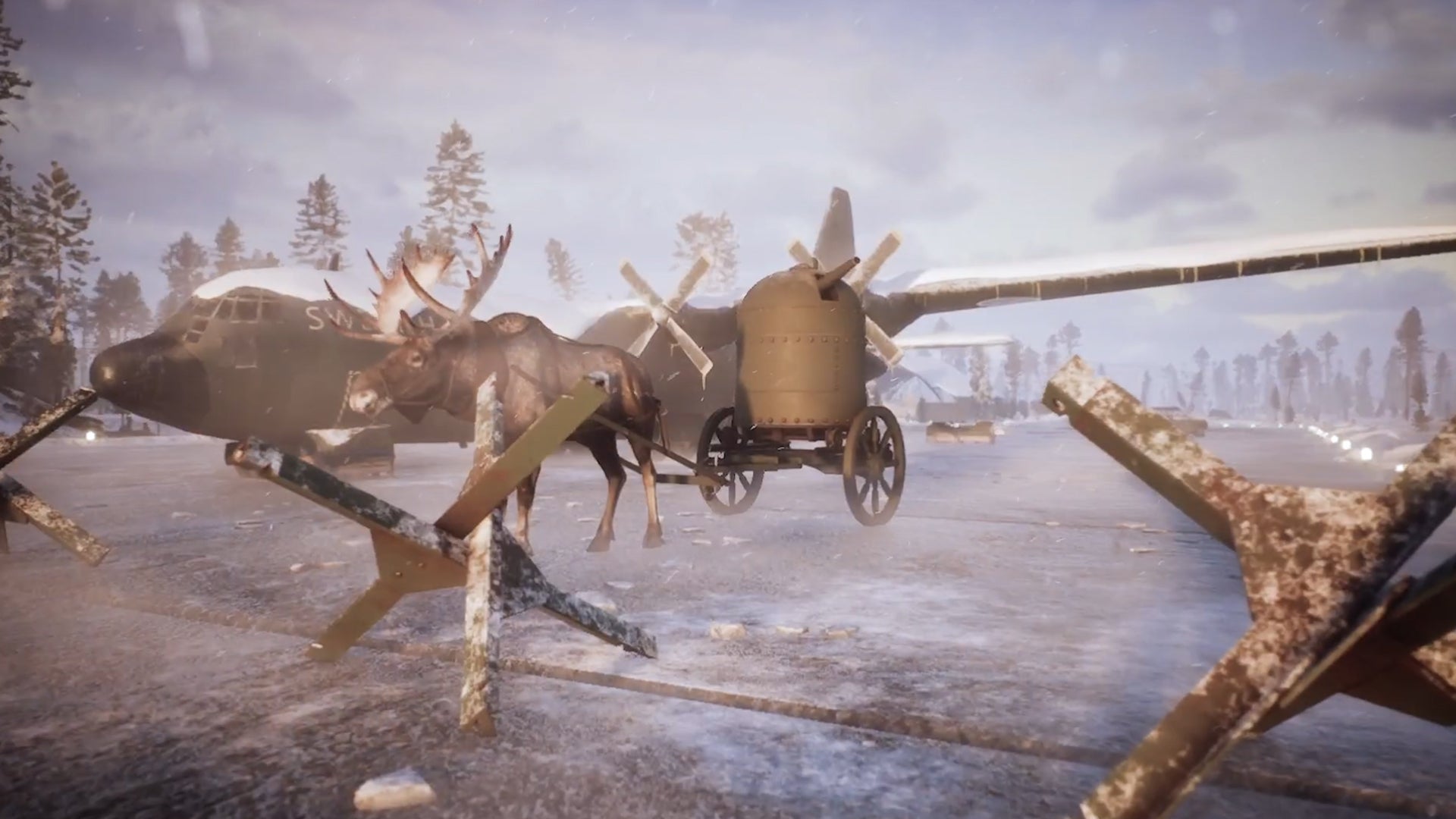 A moose with a portable mini-tank attached to it in Striden. - 1