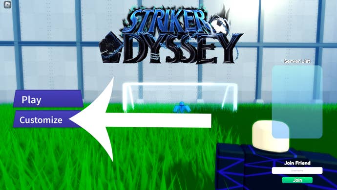 Arrow pointing at the button players need to press to head to the codes screen in Striker Odyssey.