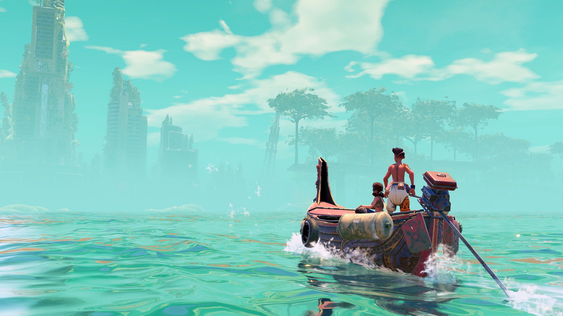Sailing the flooded world in a Submerged: Hidden Depths screenshot.
