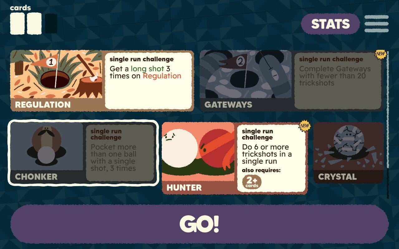 The card selection menu in Subpar Pool