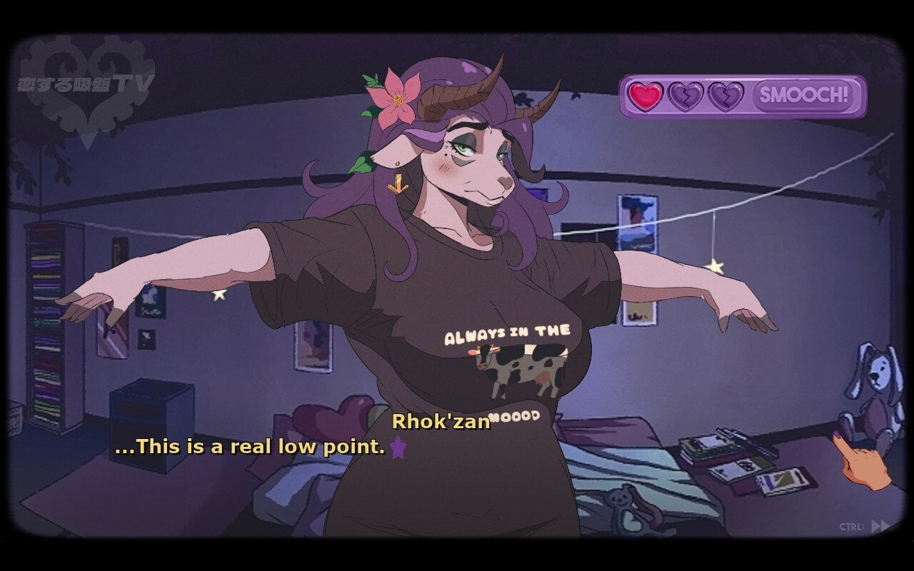 Rhok'zan, unimpressed, is thoroughly covered up by a large t-shirt featuring a picture of a cow that Stardust has just leant her. - 5