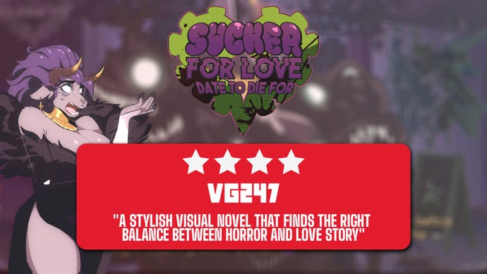 Rhok'zan rolls her eyes at the Sucker for Love: Date to Die For logo above the review template. 4-stars, caption: 