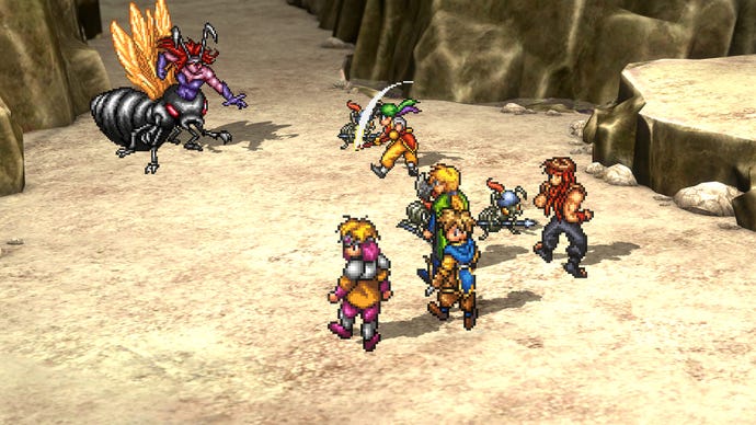 The party fight ant creatures in Suikoden remastered.