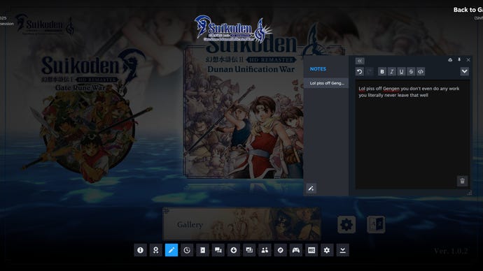 A screenshot of Steam's notes diagnostic successful Suikoden Remastered.