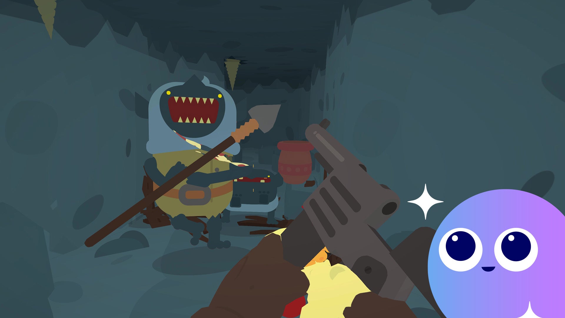 Demon z włócznią krzyczy, gdy gracz przeładowuje swoją broń w Sulfur