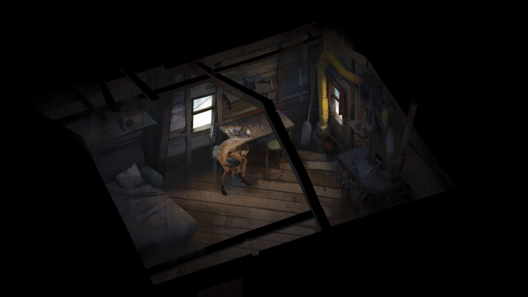Harry Du Bois sitting in a cabin in Disco Elysium. - 1