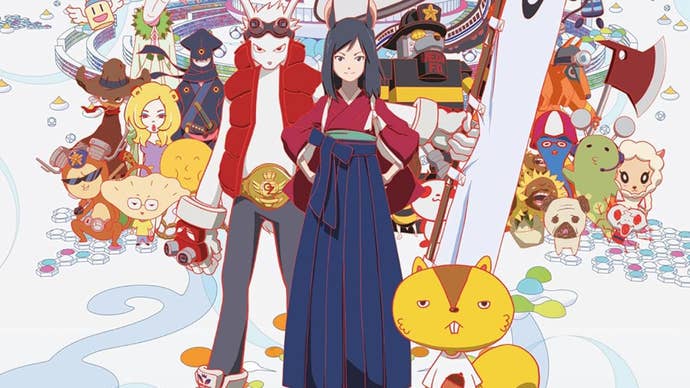 Artwork for the anime Summer Wars, showing the main characters' avatars in the virtual reality world of OZ.