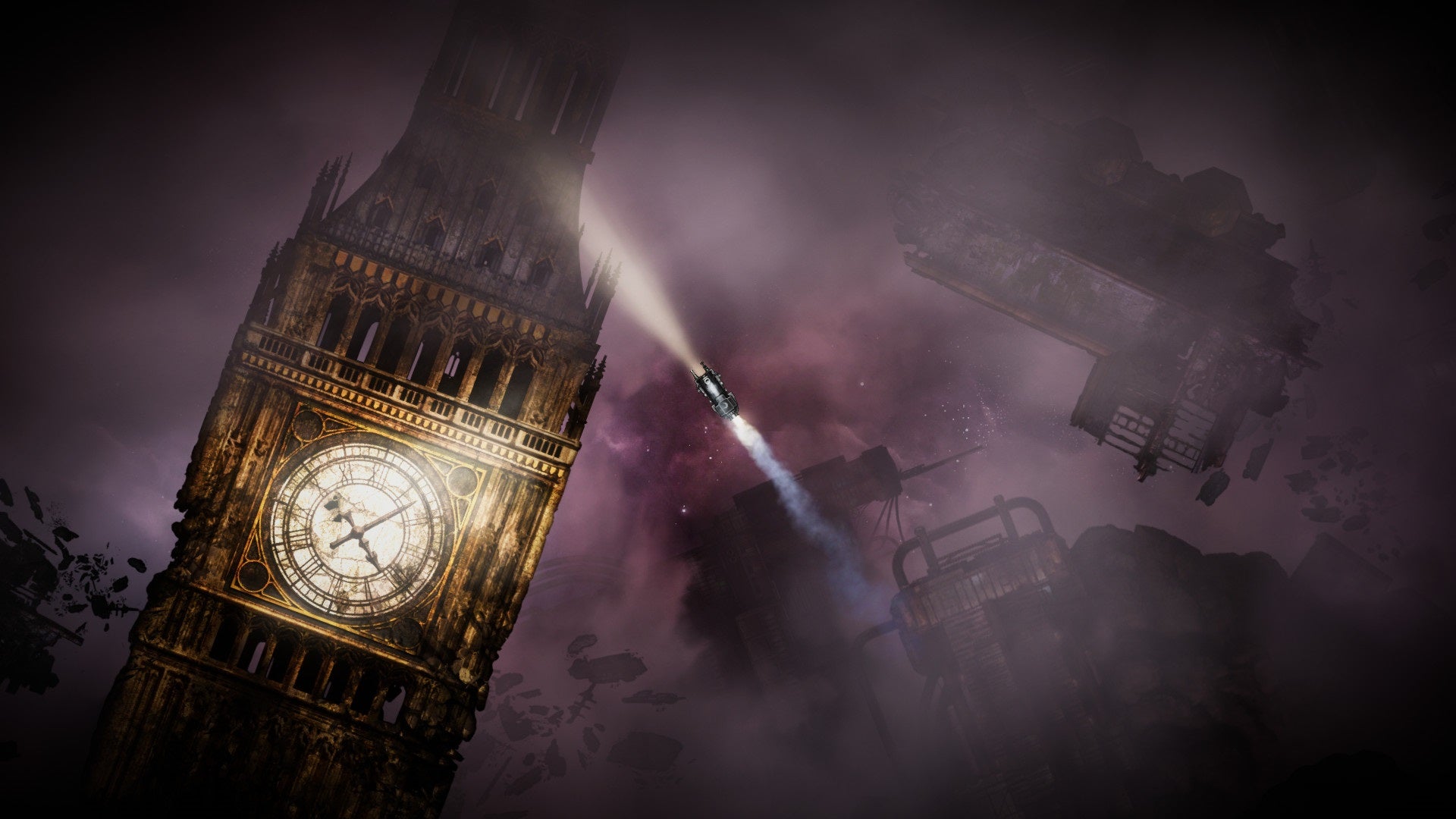 A Sunless Skies ship floats around a sunless sky, also, Big Ben is there. - 30