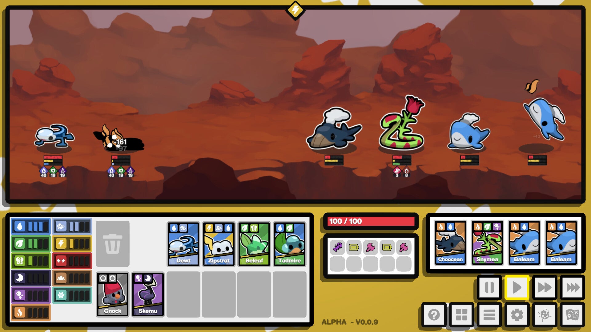 Monsters line up to do battle in a mountainous landscape in Super Auto Battlemon - 29