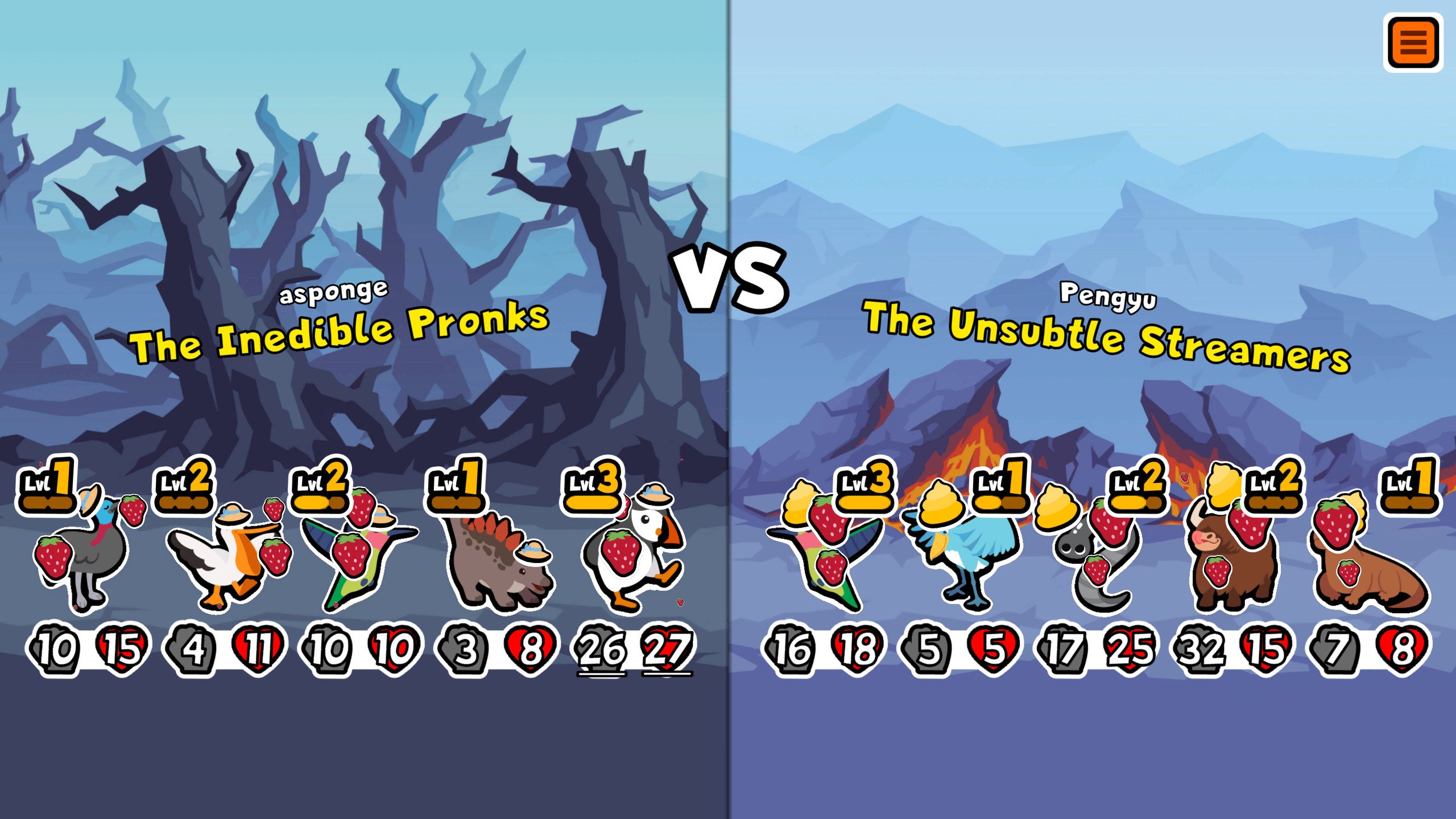 Teams of animals with strawberries face off in a Super Auto Pets expansion 2 screenshot.