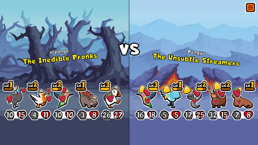 Teams of animals with strawberries face off in a Super Auto Pets expansion 2 screenshot.