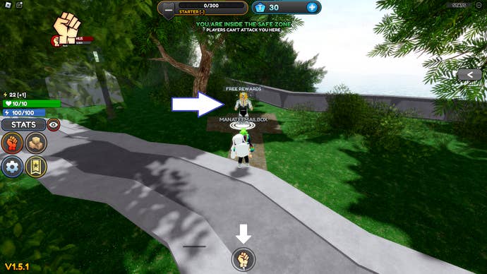 A screenshot from Super Power Grinding Simulator in Roblox showing the game's rewards NPC.