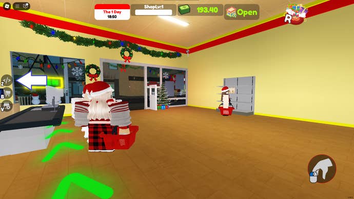A screenshot of Supermarket Simulator in Roblox showing the game’s codes button.