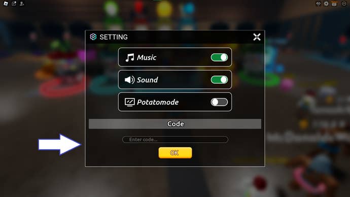A screenshot from Swim League in Roblox showing the game’s codes field.