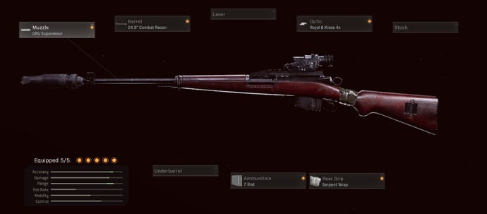 This Swiss K31 has the GRU suppressor, 25.9 inch combat recon, royal and cross 4x, 7 round mag, and Serpent Wrap attachments.