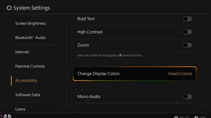 Switching 2 Accessibility display screen Reverse color adjustment