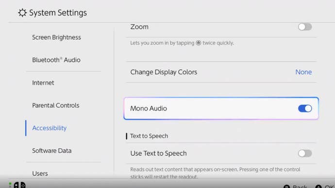 Switching 2 MONO Accessibility Audio Parameter