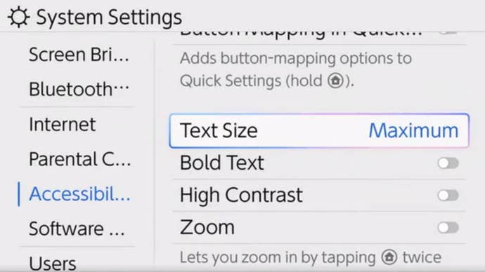 Switching 2 Maximum accessibility text parameter