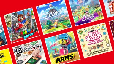 Images showing cover art for various Switch games receiving free Switch 2 upgrades, inluding Link's Awakening, Arms, and more.