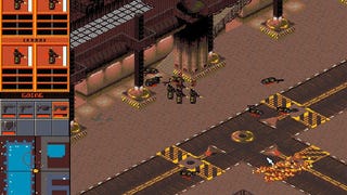 A screenshot of the original Syndicate, showing an isometric view of a city street covered in bodies and fire.