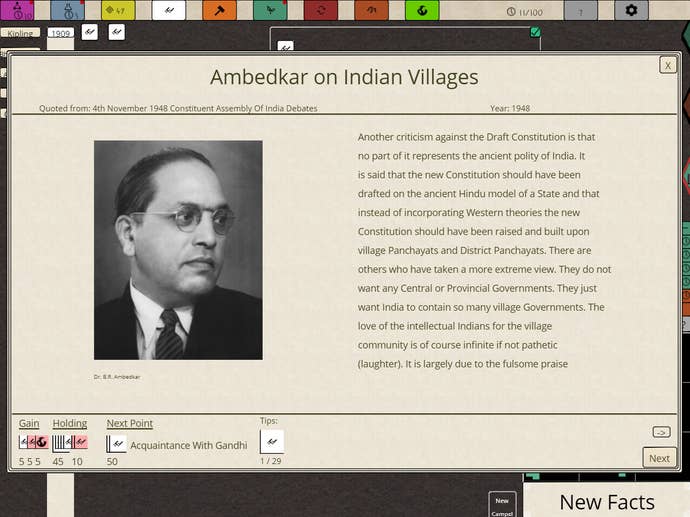 An info screen from Nikhil Murthy’s Syphilisation, with some insight from the reformer Bhimrao Ramji Ambedkar on Indian villages.