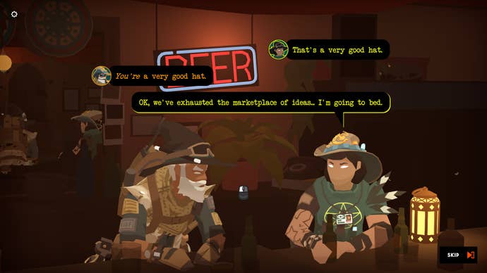 Zan and Jen at a bar in Tactical Breach Wizards.