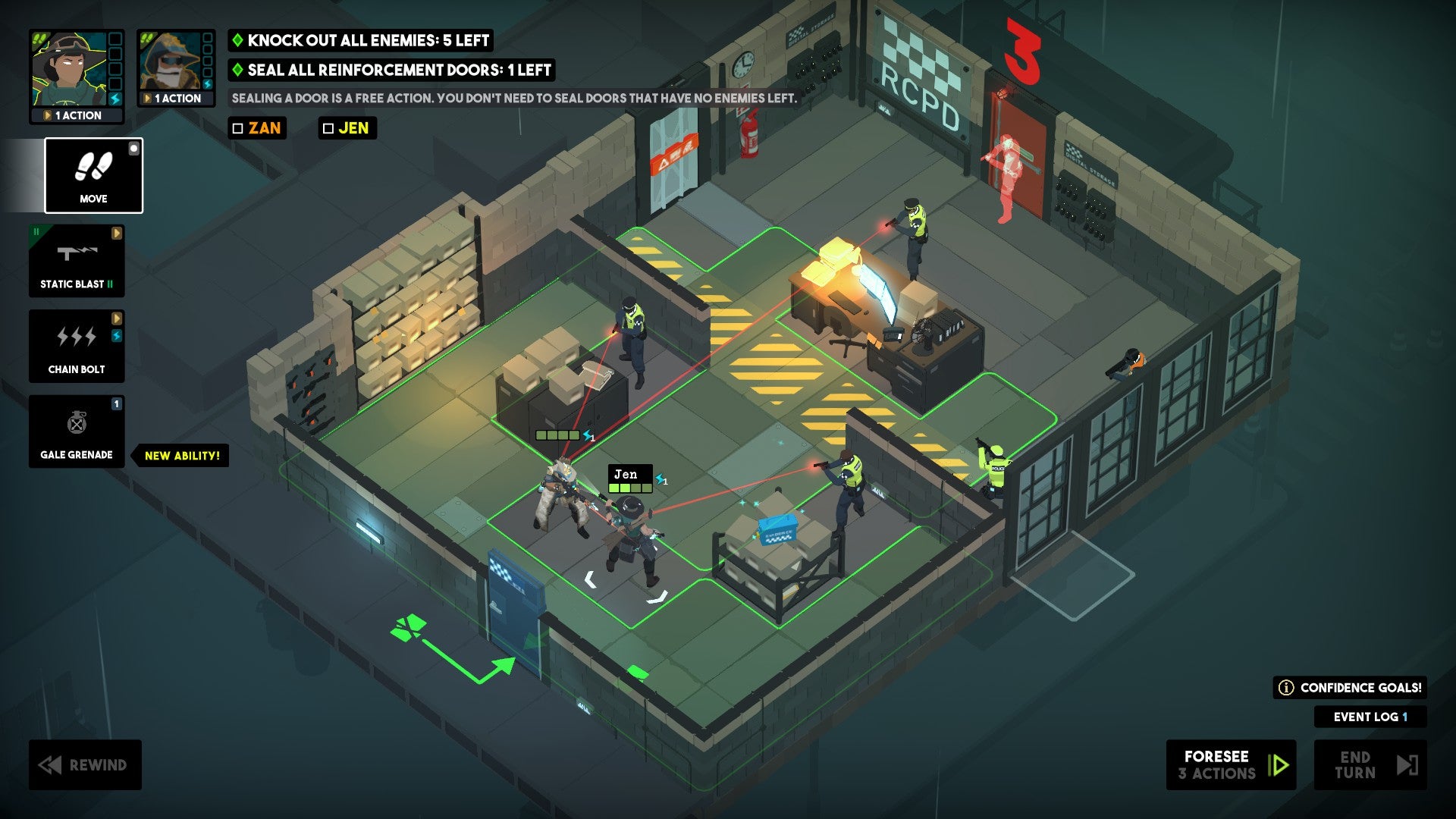 Zan and Jen fighting their way out of police station in Tactical Breach Wizards. - 12